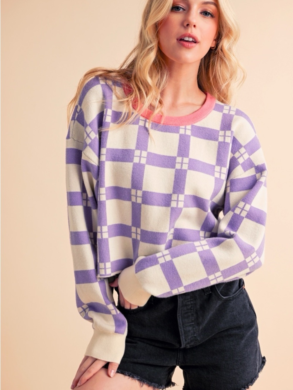 Daily Practice by Anthropologie Pam Plaid Checkered Cropped Sweater • Medium